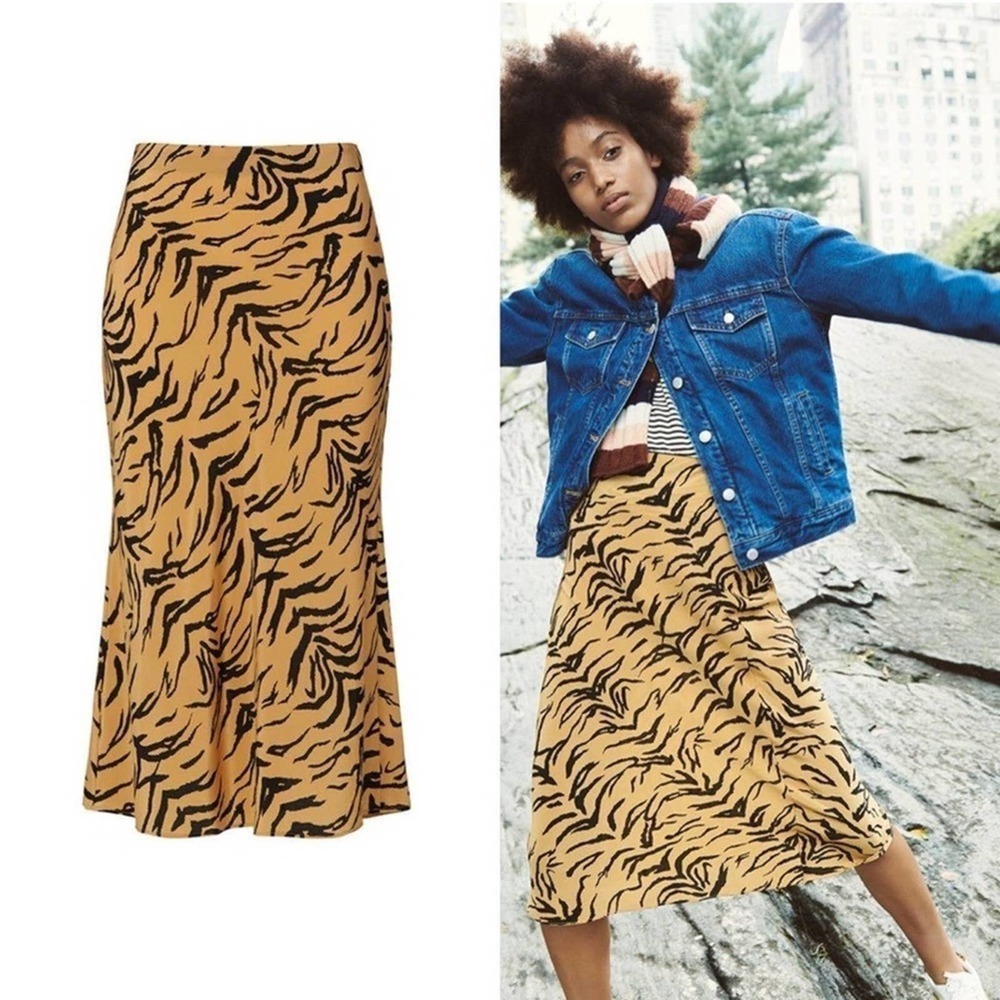 Madewell Silk Midi Slip Skirt Tiger Stripe